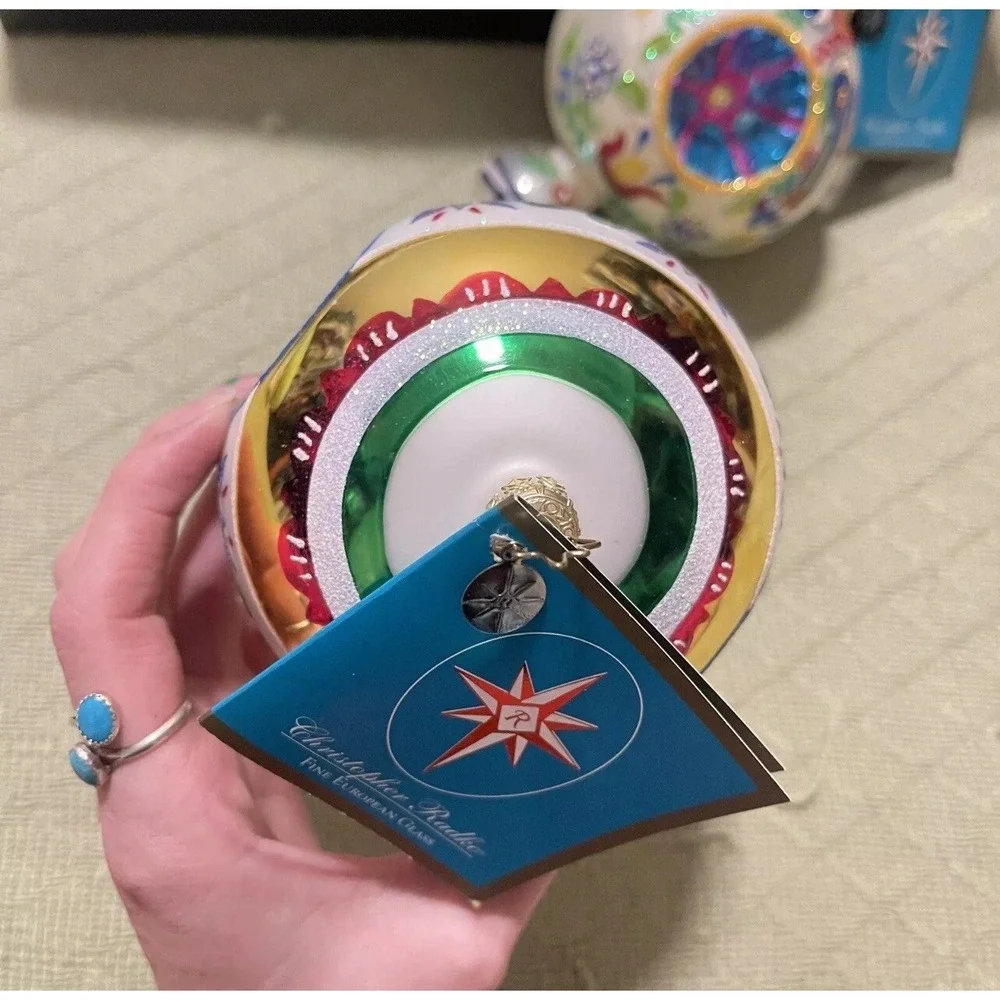 2 Christopher Radko Fantasia 20th Anniversary Glass Ornament Teardrop Peppermint
